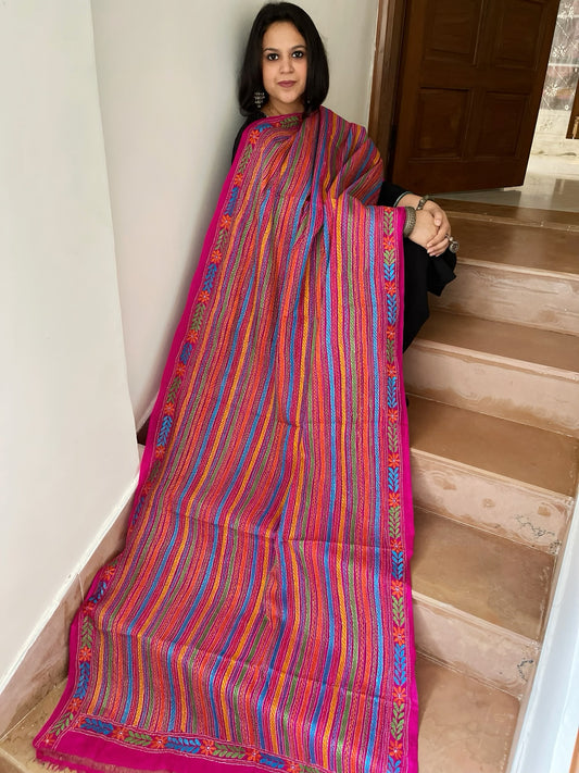 Pink Handmade Kantha Dupatta in Silk