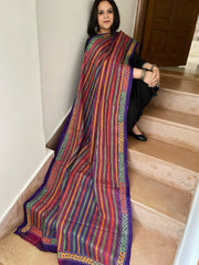 Purple, Pink Handmade Kantha Dupatta in Silk