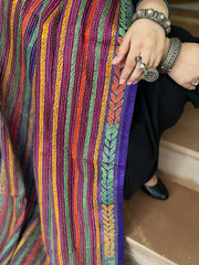 Purple, Pink Handmade Kantha Dupatta in Silk