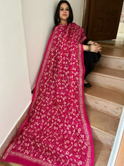 Pink Handmade Kantha Dupatta in Silk