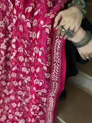 Pink Handmade Kantha Dupatta in Silk