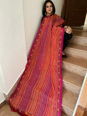 Pink, Orange Handmade Kantha Dupatta in Silk