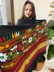 Black Handwoven Woollen Shawl with Thread and Foil Mirror Handwork