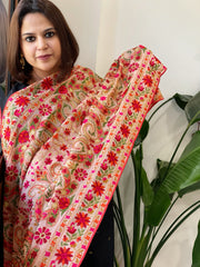 Peach Kashmiri Aari Embroidery dupatta in Georgette
