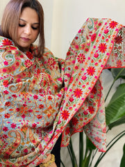 Grey Kashmiri Aari Embroidery dupatta in Georgette
