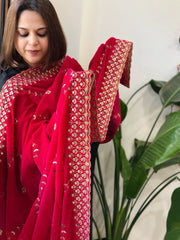 Pink Velvet Dupatta with Thread & Sequin Embroidery