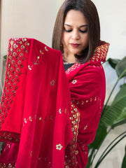 Pink Velvet Dupatta with Thread & Sequin Embroidery