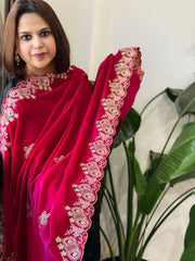 Pink Velvet Dupatta with Thread & Sequin Embroidery