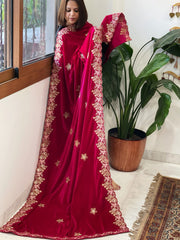 Pink Velvet Dupatta with Thread & Sequin Embroidery