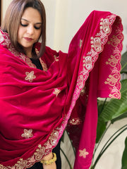 Pink Velvet Dupatta with Thread & Sequin Embroidery