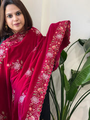 Pink Velvet Dupatta with Thread & Sequin Embroidery