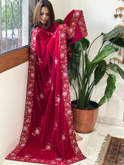 Pink Velvet Dupatta with Thread & Sequin Embroidery