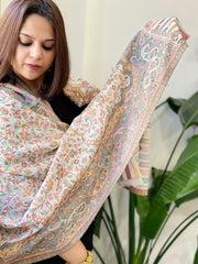 White Woven Kaani Jaal Pashmina Stole