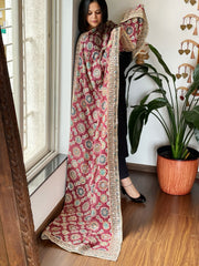 Maroon Printed Ajrakh Chinon Dupatta with Embroidery