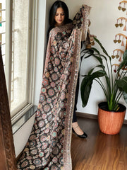 Black Printed Bandhej Chinon Dupatta with Embroidery