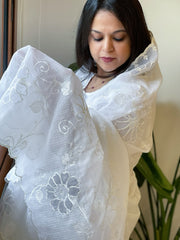 White Jaal Cut Work Dupatta in Kota Cotton