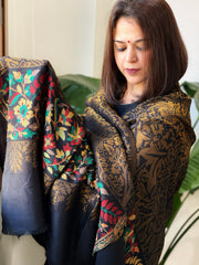 Black Woven Pashmina Zari Shawl with Kaani Pallu