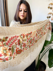 Cream Woven Pashmina Zari Shawl with Kaani Pallu