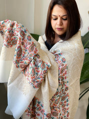 Off-White Woven Pashmina Zari Shawl with Kaani Pallu