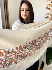 Off-White Woven Pashmina Zari Shawl with Kaani Pallu