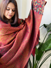 Maroon Woven Pashmina Zari Shawl with Kaani Pallu