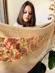 Lite Brown Woven Pashmina Zari Shawl with Kaani Pallu