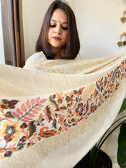 Off-White Woven Pashmina Zari Shawl with Kaani Pallu