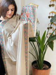 Handpainted Madhubani Dupatta in Pure Chanderi Silk