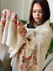 Cream Woven Pashmina Zari Shawl with Kaani Pallu