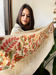 Cream Woven Pashmina Zari Shawl with Kaani Pallu