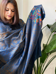 Blue Woven Pashmina Zari Shawl with Kaani Pallu