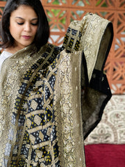 Black Handwoven NeemZari Bareek Bandhani with Dabka Handwork in Pure Georgette