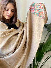 Lite Brown Woven Pashmina Zari Shawl with Kaani Pallu