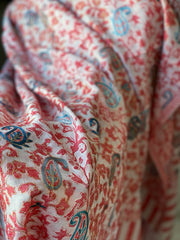 Red, White Woven Pashmina Kaani Shawl with Thread Embroidery