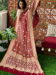 Maroon Handwoven NeemZari Bareek Bandhani with Dabka Handwork in Pure Georgette
