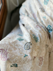 Ivory, Beige Woven Pashmina Kaani Shawl with Thread Embroidery