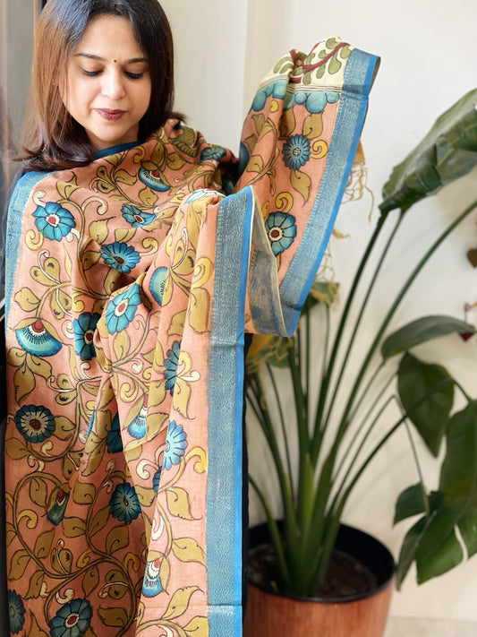 Handpainted Kalamkari Dupatta in Chanderi Silk