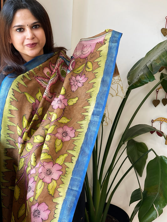 Handpainted Kalamkari Dupatta in Chanderi Silk