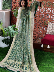 Green Handwoven NeemZari Bareek Bandhani with Gotapatti Handwork in Pure Georgette