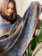 Blue Woven Zari Pashmina Shawl with Kaani Design Border & Pallu