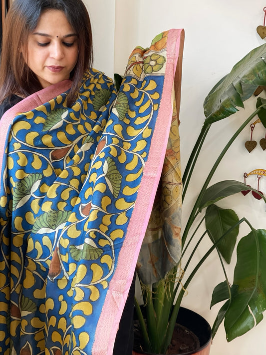 Handpainted Kalamkari Dupatta in Chanderi Silk