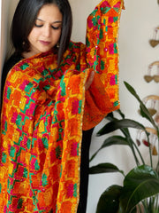 Handmade Bagh Phulkari Dupatta in Crepe