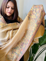 Yellow Woven Zari Pashmina Shawl with Kaani Design Border & Pallu