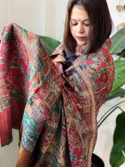 Maroon Woven Zari Pashmina Shawl with Kaani Design Border & Pallu