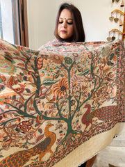 Gold Woven Zari Pashmina Shawl with Kaani Jaal Design
