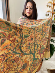 Peach Woven Zari Pashmina Shawl with Kaani Design Border & Pallu