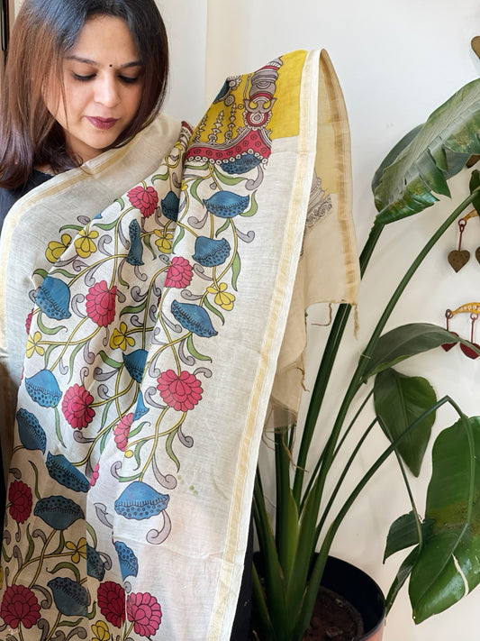 Handpainted Kalamkari Dupatta in Chanderi Silk
