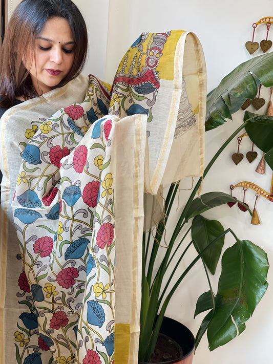 Handpainted Kalamkari Dupatta in Chanderi Silk