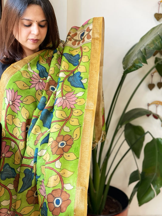 Handpainted Kalamkari Dupatta in Chanderi Silk
