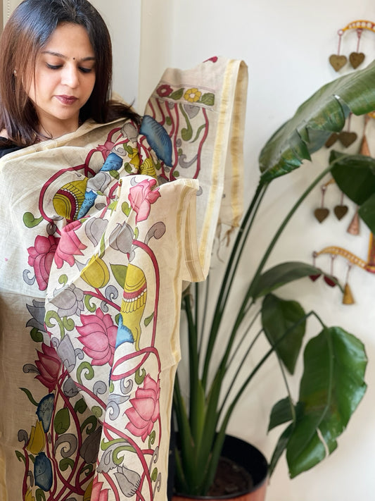 Handpainted Kalamkari Dupatta in Chanderi Silk